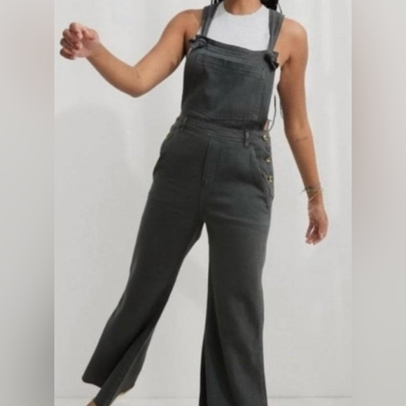 aerie Denim - NWT $84 Aerie sz M - Wide Leg Overalls Smoked Grey
